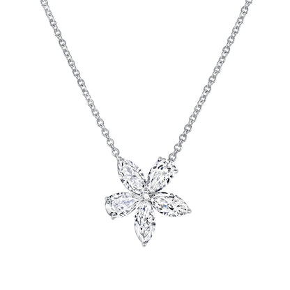 Marquise and Pear Diamond Petal Pendant Necklace in White Gold