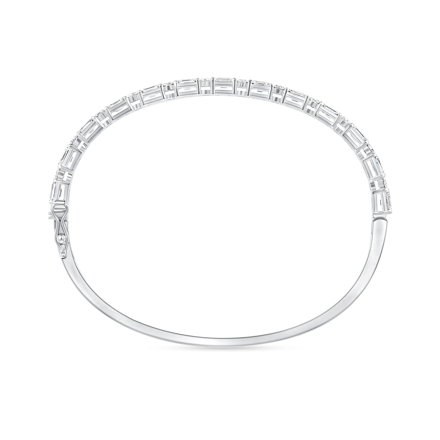 2.66 CT. Round Brilliant and Emerald Cut Diamond Prong set Bangle in 14K White Gold