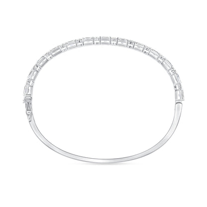 2.66 CT. Round Brilliant and Emerald Cut Diamond Prong set Bangle in 14K White Gold