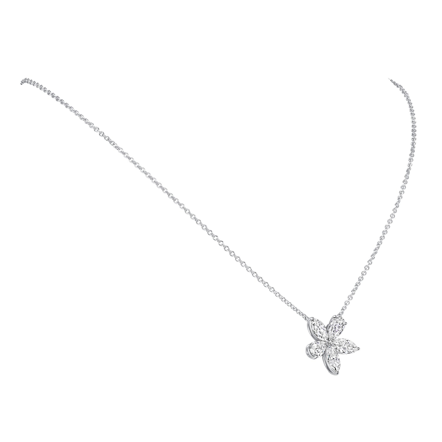 Marquise and Pear Diamond Petal Pendant Necklace in White Gold