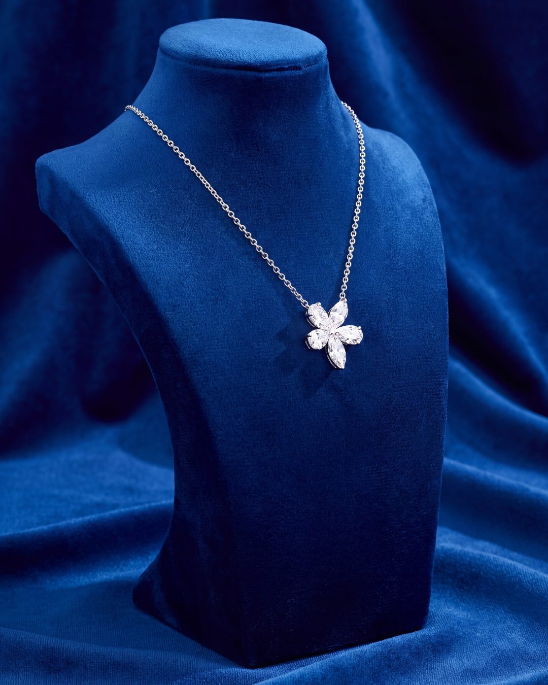 2.02 CT. Diamond Flower Pendant on Chain Necklace on model - Edward&