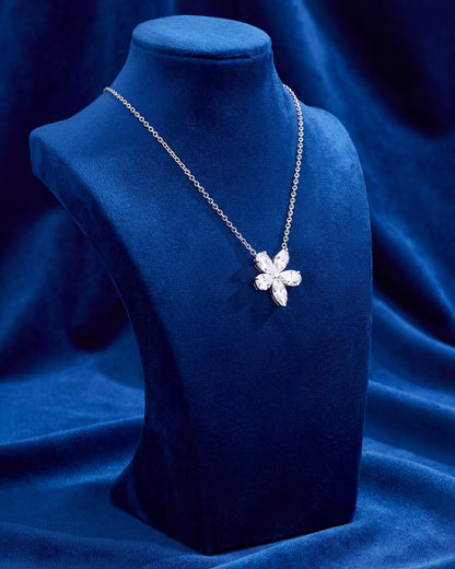 2.02 CT. Diamond Flower Pendant on Chain Necklace on model - Edward&