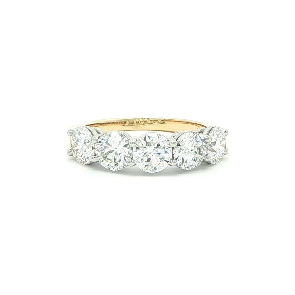 2.56 CT. Five Round Brilliant Diamond Band in Platinum and 18K Yellow Gold