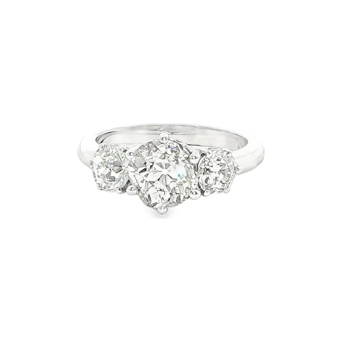 2.58 CT. Old Mine Cut Diamond Three Stone Ring in Platinum