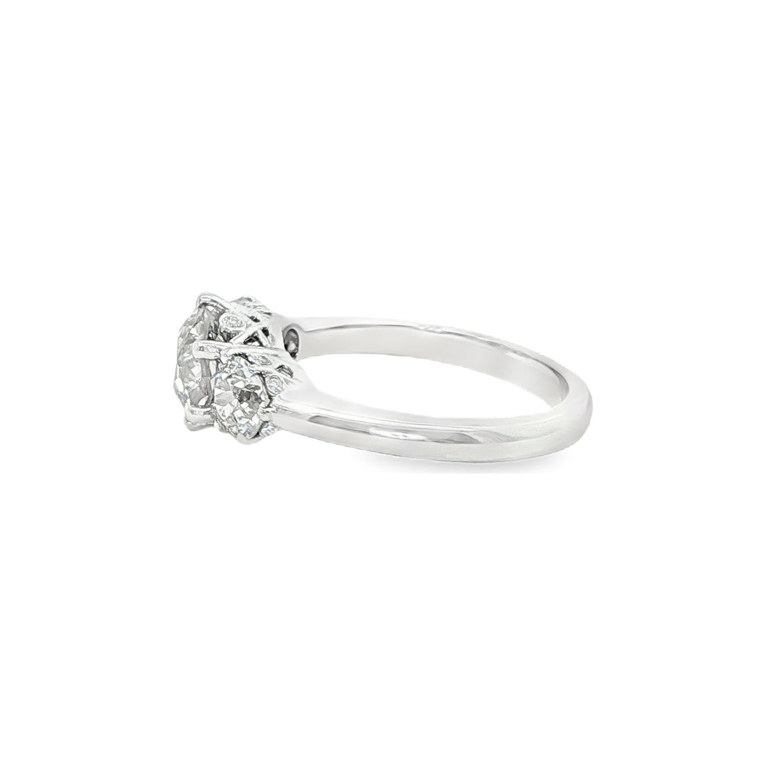 2.58 CT. Old Mine Cut Diamond Three Stone Ring in Platinum view 2