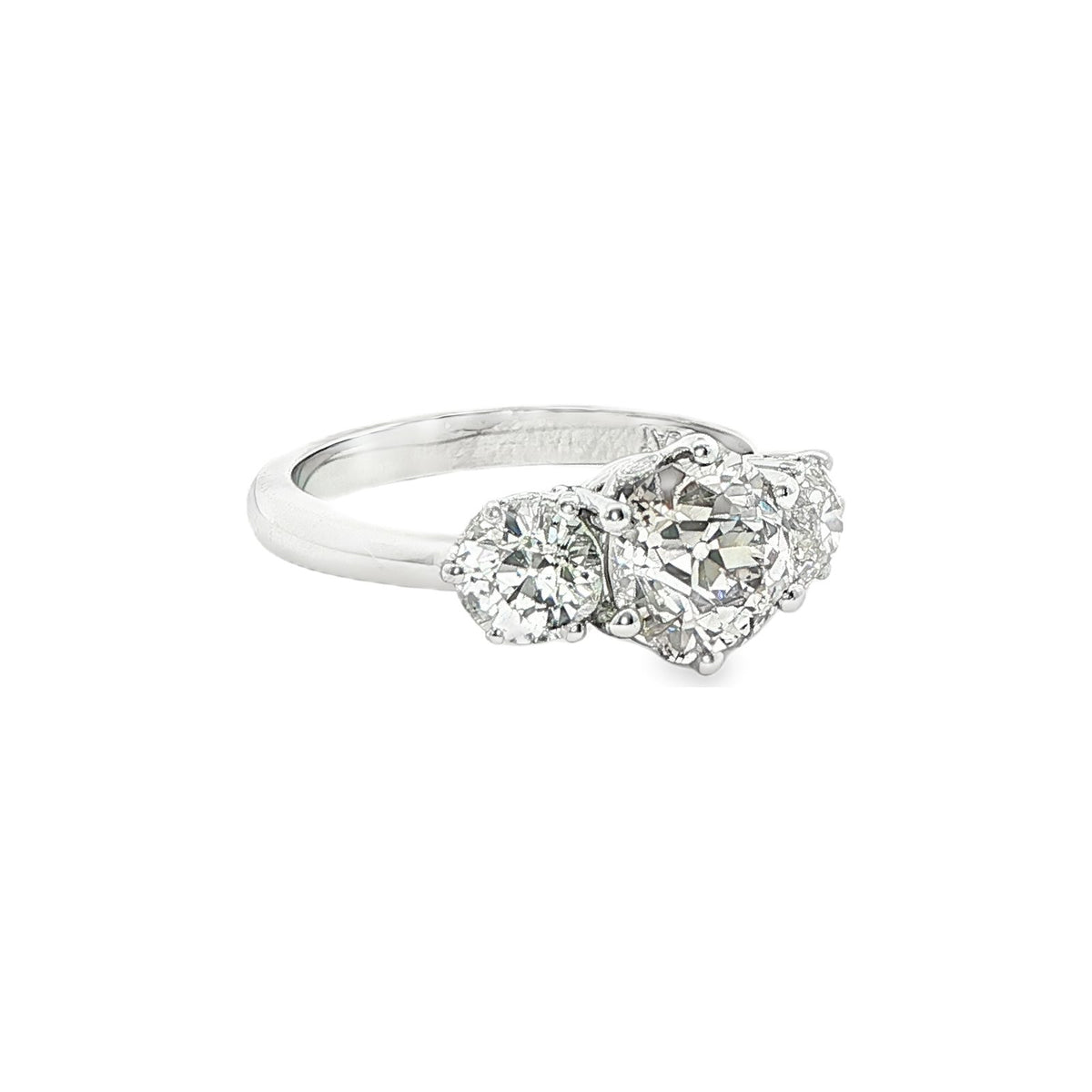2.58 CT. Old Mine Cut Diamond Three Stone Ring in Platinum view 4