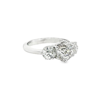 2.58 CT. Old Mine Cut Diamond Three Stone Ring in Platinum view 4
