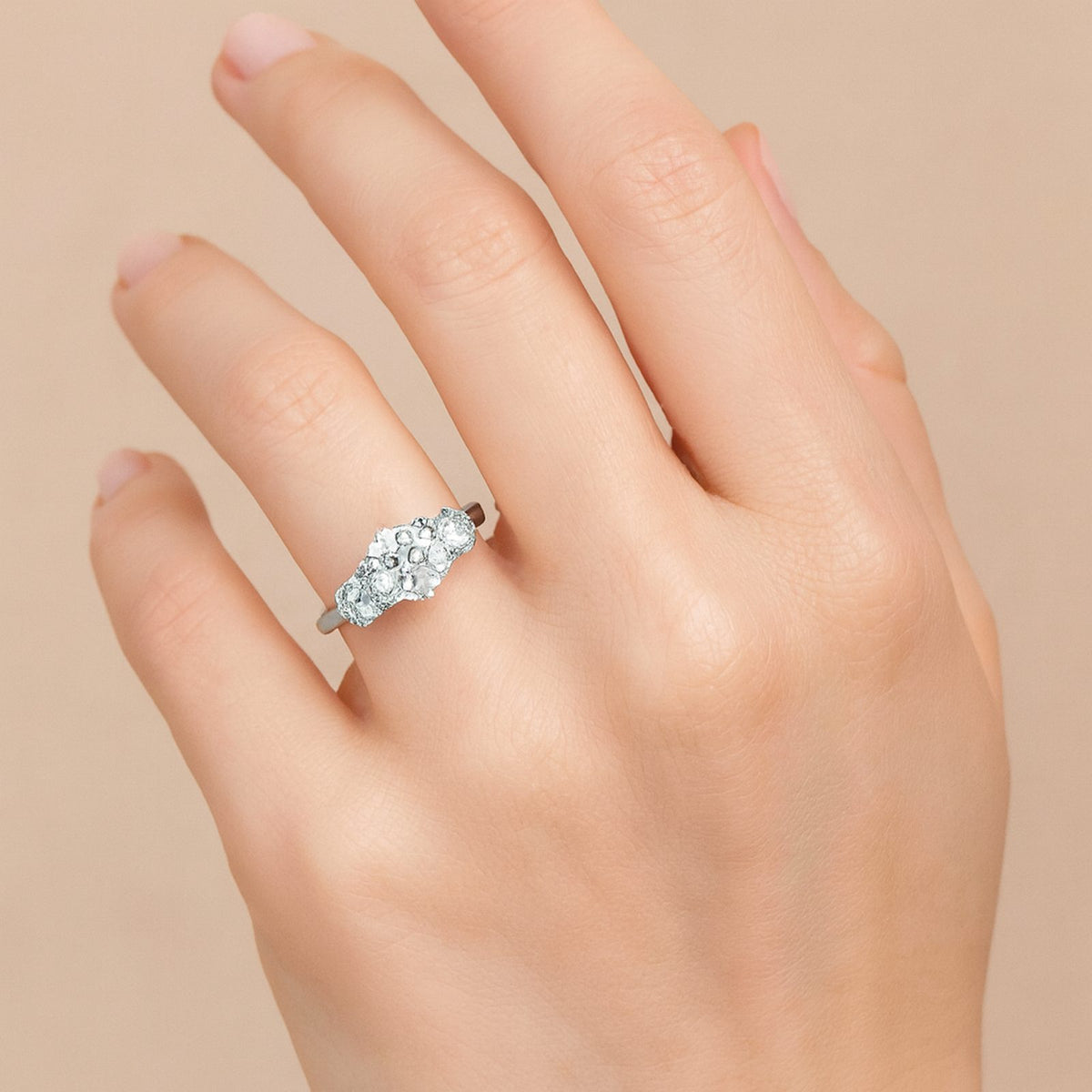 2.58 CT. Old Mine Cut Diamond Three Stone Ring in Platinum styled view