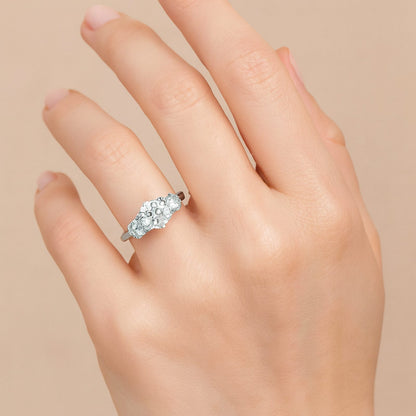 2.58 CT. Old Mine Cut Diamond Three Stone Ring in Platinum styled view