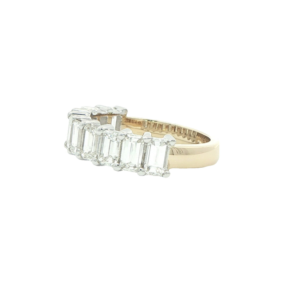 2.62 CT. Ten Emerald Cut Diamond Half Eternity Band in 14K White and Yellow Gold view 2