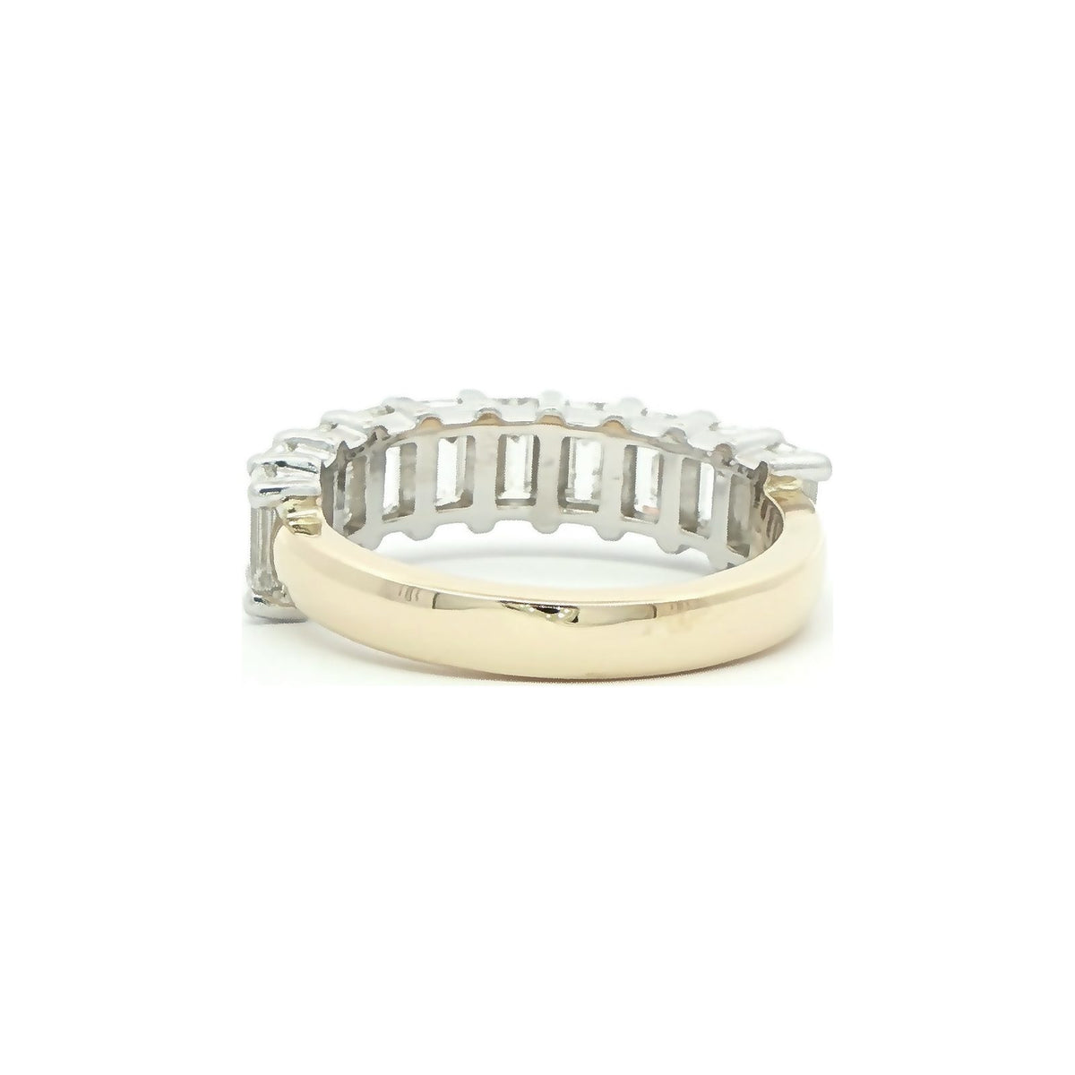 2.62 CT. Ten Emerald Cut Diamond Half Eternity Band in 14K White and Yellow Gold view 3
