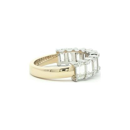 2.62 CT. Ten Emerald Cut Diamond Half Eternity Band in 14K White and Yellow Gold view 4