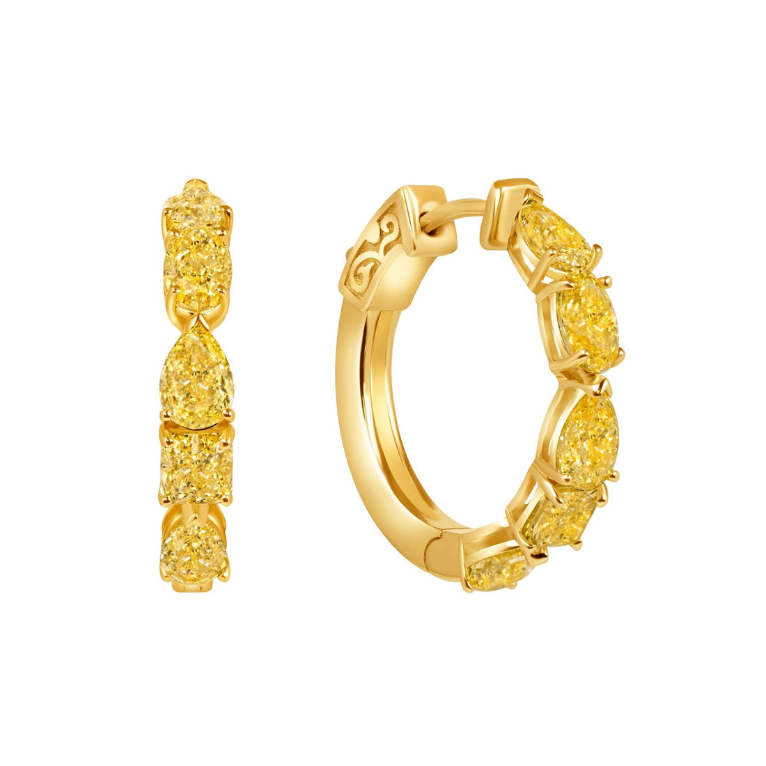 3.87 CT. Fancy Yellow Pear and Cushion Cut Diamond Hoop Earrings - HOOP EARRING