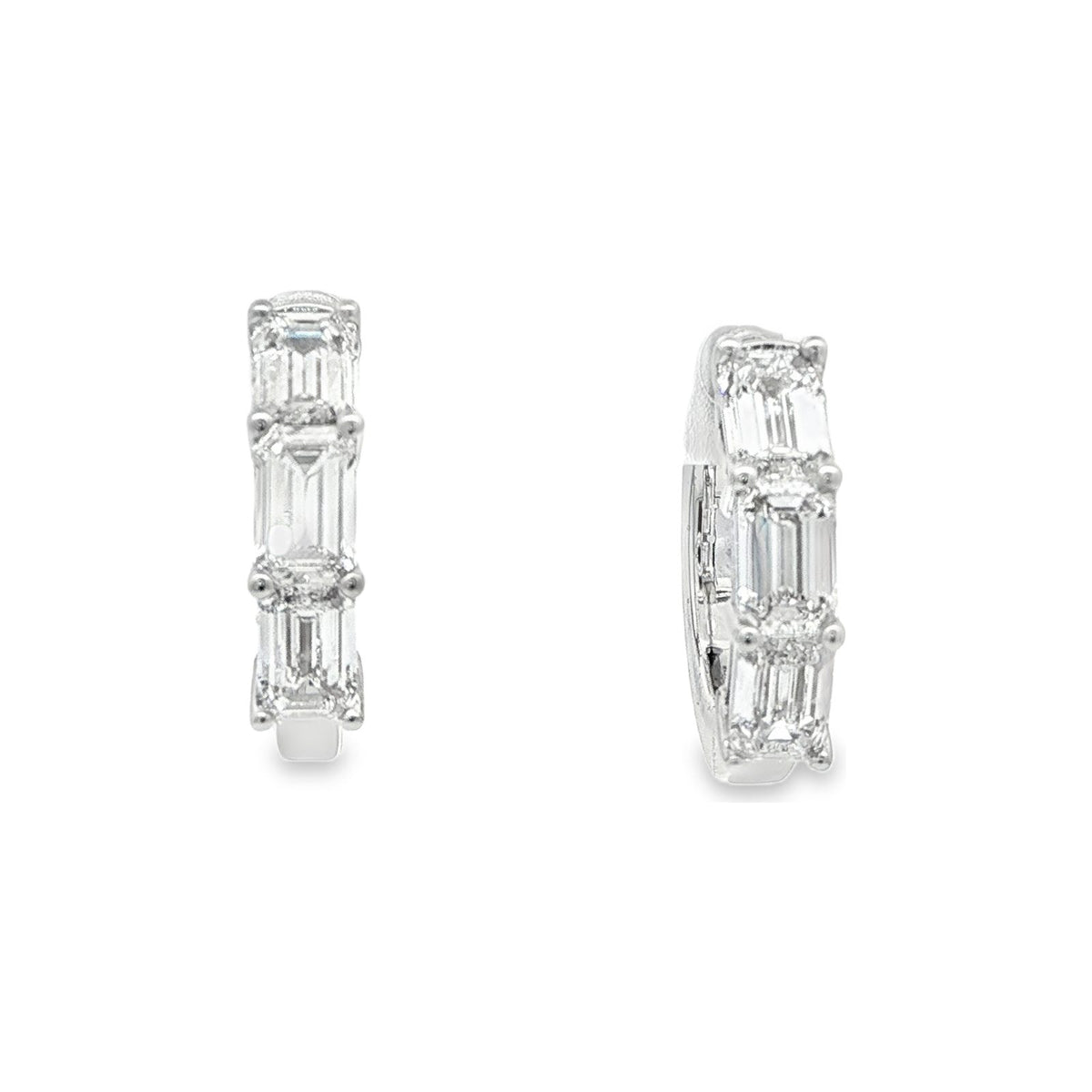 3.01 CT. Emerald Cut Diamond Hoop Earrings in 14K White Gold view 2