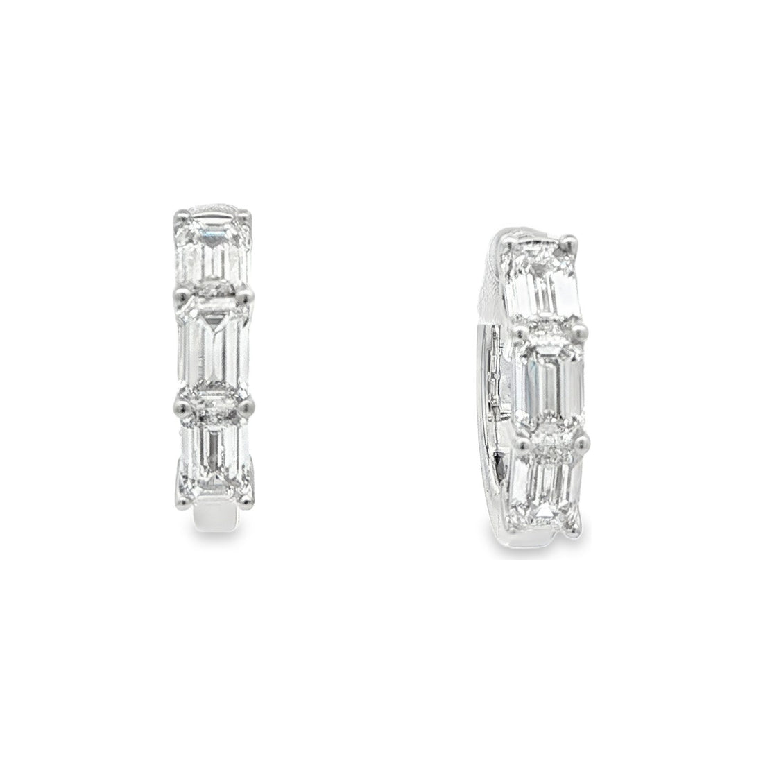 3.01 CT. Emerald Cut Diamond Hoop Earrings in 14K White Gold