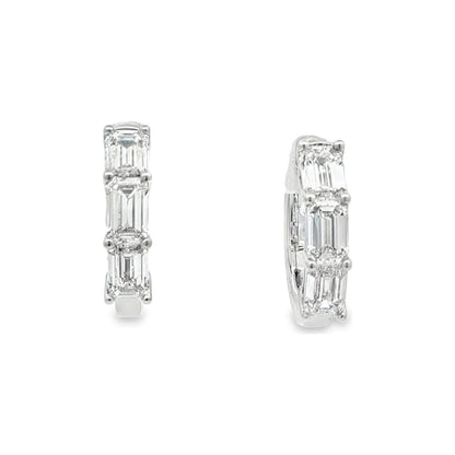 3.01 CT. Emerald Cut Diamond Hoop Earrings in 14K White Gold