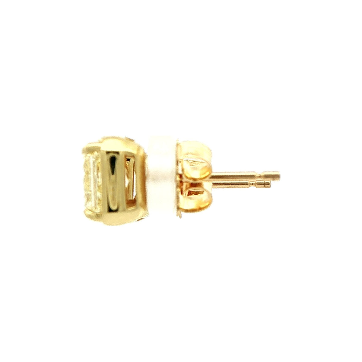 3.03 CT. Radiant Cut Fancy Light Yellow Diamond Stud Earrings in 18K Yellow Gold view 2