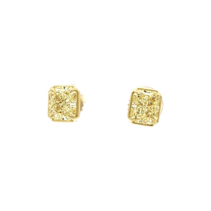 3.03 CT. Radiant Cut Fancy Light Yellow Diamond Stud Earrings in 18K Yellow Gold view 4