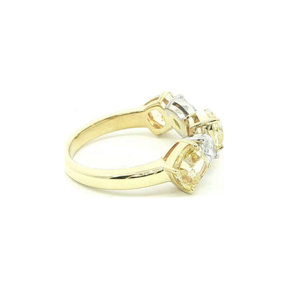 3.56 CT. Cushion Cut Fancy Yellow Diamond and Marquise Diamond Five Stone Ring in 18K Yellow Gold and Platinum view 4