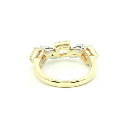 3.56 CT. Cushion Cut Fancy Yellow Diamond and Marquise Diamond Five Stone Ring in 18K Yellow Gold and Platinum view 7