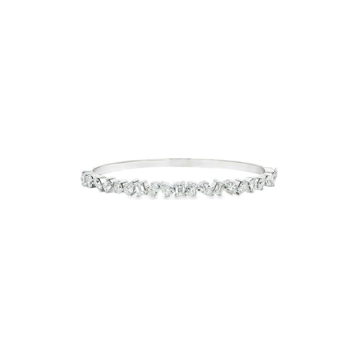 3.80 CT. Fancy Cut Diamond Bangle in 14K White Gold