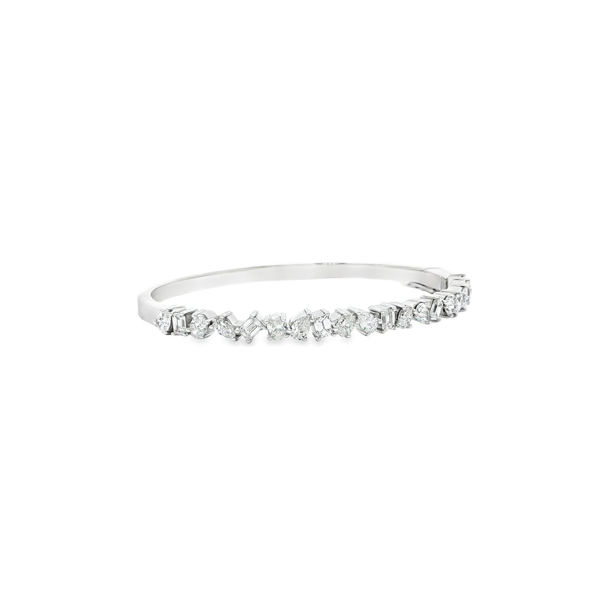 3.80 CT. Fancy Cut Diamond Bangle in 14K White Gold view 2