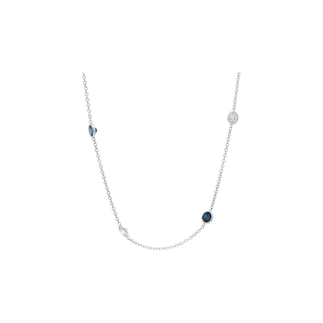 3.94 CT. Blue Sapphire and Round Diamond Chain Necklace in 14K White Gold