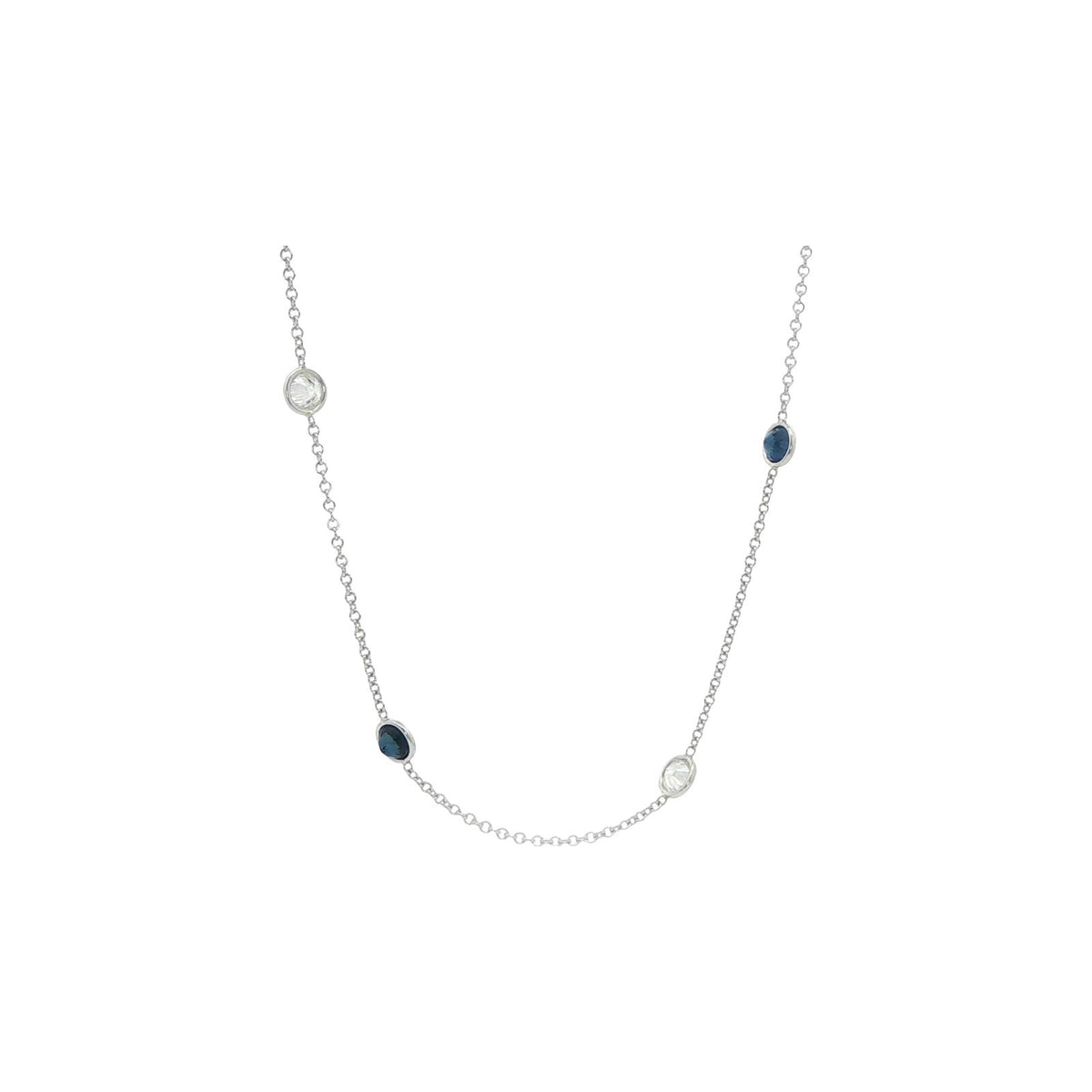 3.94 CT. Blue Sapphire and Round Diamond Chain Necklace in 14K White Gold view 3