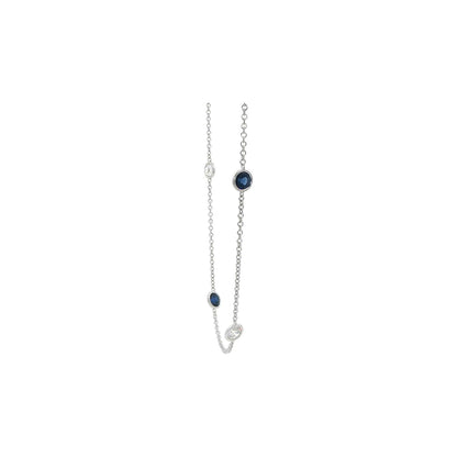 3.94 CT. Blue Sapphire and Round Diamond Chain Necklace in 14K White Gold view 4