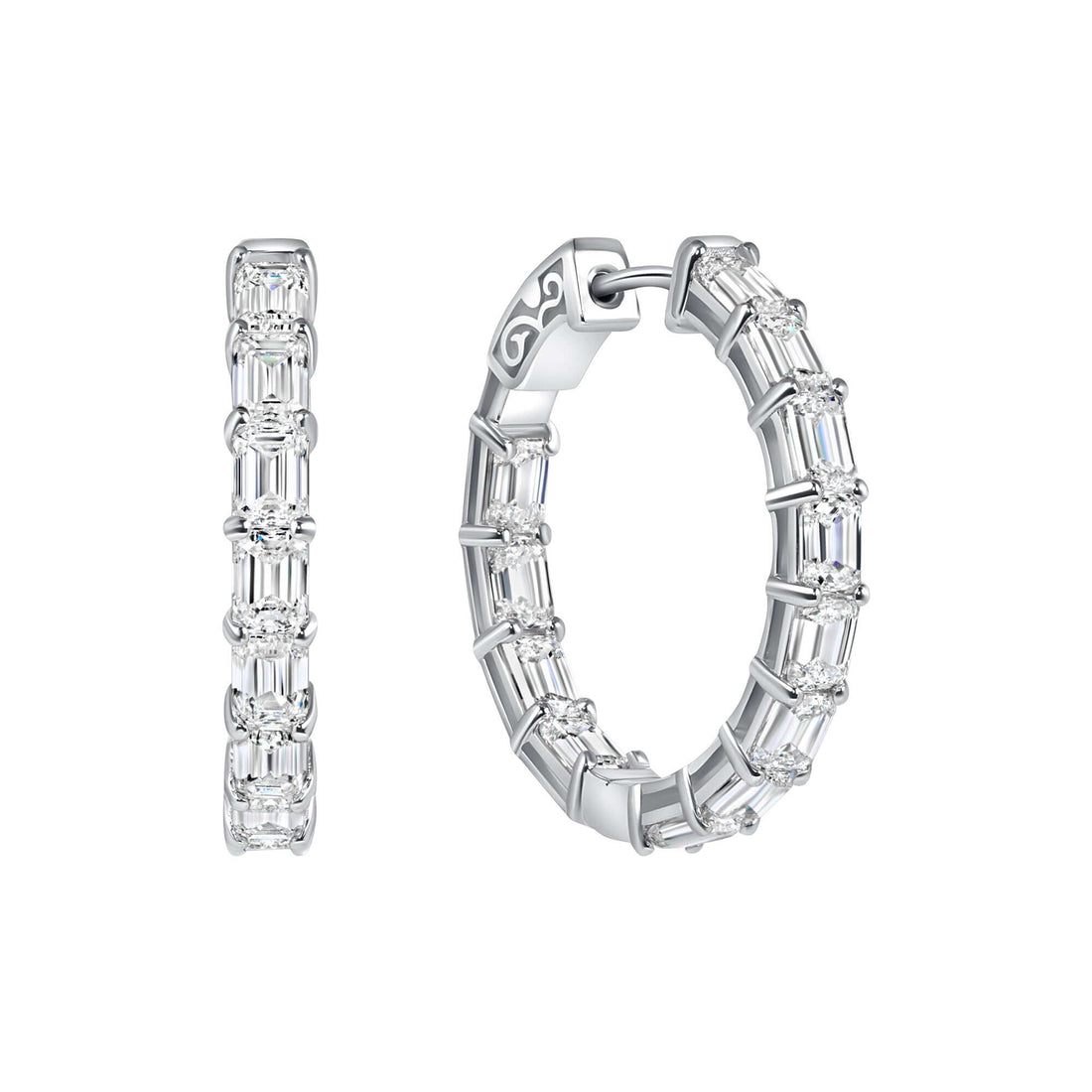5.84 CT. Emerald Cut Diamond In-Out Round Hoop Earrings in 14K Gold - HOOP EARRING