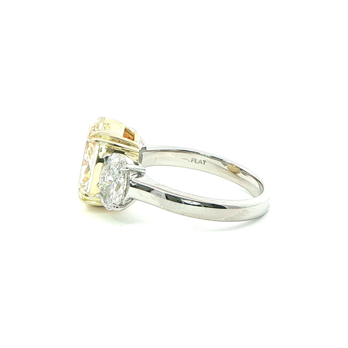 5.47 CT. Oval Cut WX Yellow Diamond and Oval Diamond Three Stone Ring in 18K Yellow Gold and Platinum view 4