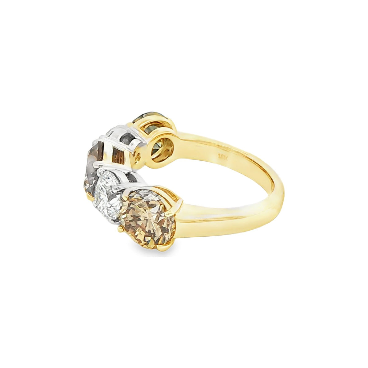 5.53 CT. Natural Brown Round Brilliant Diamond and Round Brilliant Diamond Five Stone Ring in 18K Yellow Gold and Platinum view 2