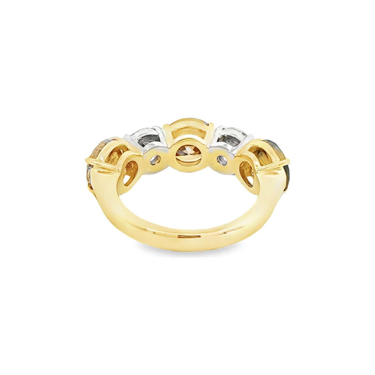5.53 CT. Natural Brown Round Brilliant Diamond and Round Brilliant Diamond Five Stone Ring in 18K Yellow Gold and Platinum view 3