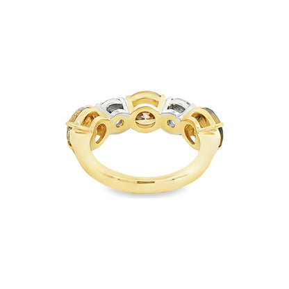 5.53 CT. Natural Brown Round Brilliant Diamond and Round Brilliant Diamond Five Stone Ring in 18K Yellow Gold and Platinum view 3