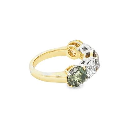 5.53 CT. Natural Brown Round Brilliant Diamond and Round Brilliant Diamond Five Stone Ring in 18K Yellow Gold and Platinum view 4