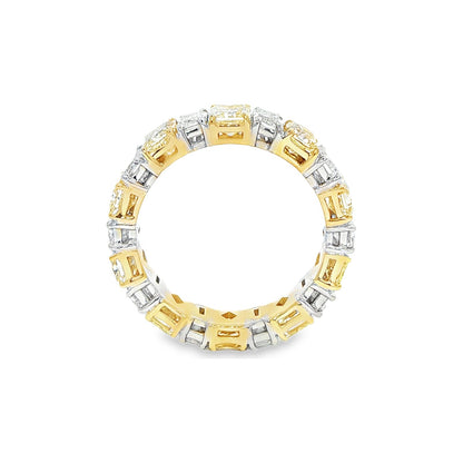 5.77 CT. Alternating Radiant Cut Fancy Yellow Diamond and Emerald Cut Diamond Eternity Band in 18K Yellow Gold and Platinum view 2