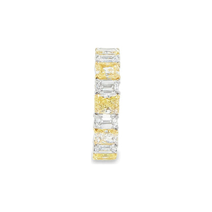 5.77 CT. Alternating Radiant Cut Fancy Yellow Diamond and Emerald Cut Diamond Eternity Band in 18K Yellow Gold and Platinum view 4