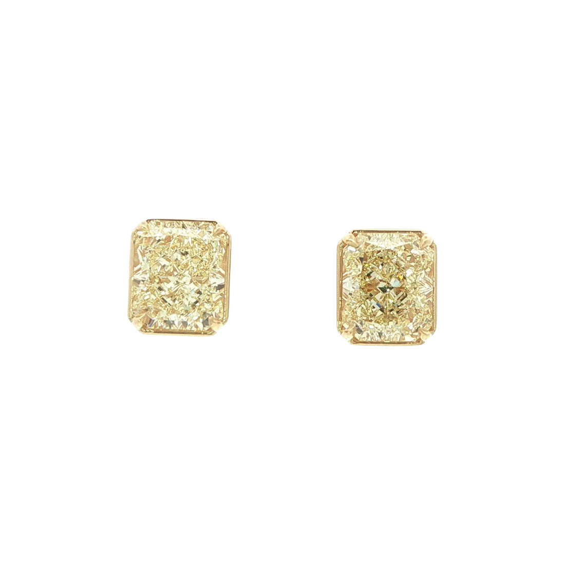 6.00 CT. Light Yellow Radiant Cut Diamond Stud Earrings in 18K Yellow Gold