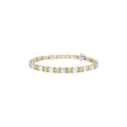 9.92 CT. Asscher Cut Fancy Intense Yellow Diamond and Emerald Cut Diamond Tennis Bracelet in 18K Yellow and White Gold view 2