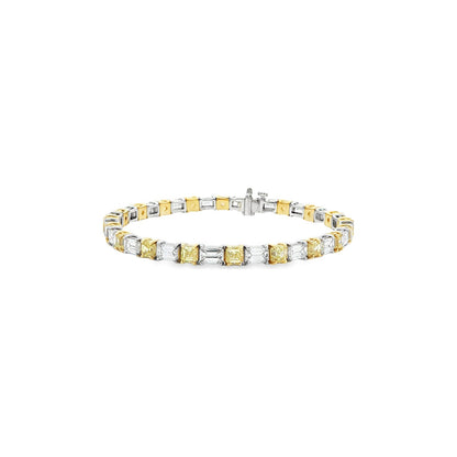 9.92 CT. Asscher Cut Fancy Intense Yellow Diamond and Emerald Cut Diamond Tennis Bracelet in 18K Yellow and White Gold view 3