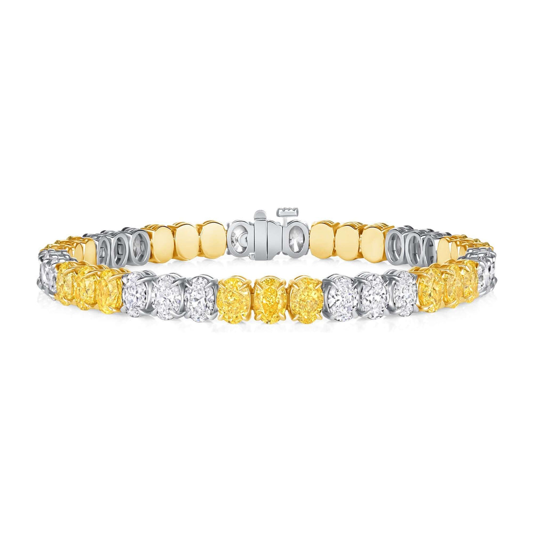 17.96 CT Alternating Fancy Yellow and White Oval Diamond Bracelet in Platinum and Yellow Gold - Tennis Bracelet
