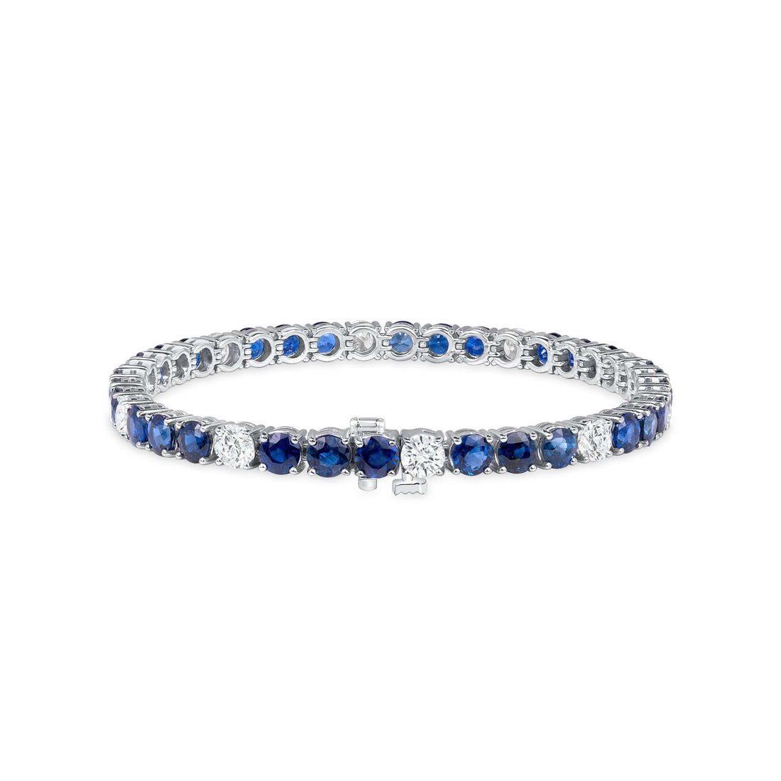 15.32 CT. Alternating Round Brilliant Blue Sapphire and Diamond Tennis Bracelet in 14K White Gold - Tennis Bracelet