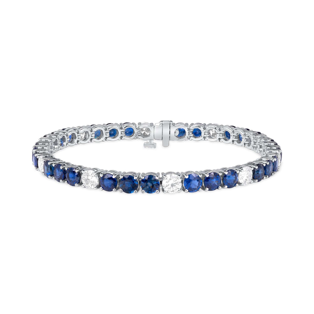 15.32 CT. Alternating Round Brilliant Blue Sapphire and Diamond Tennis Bracelet in 14K White Gold - Tennis Bracelet