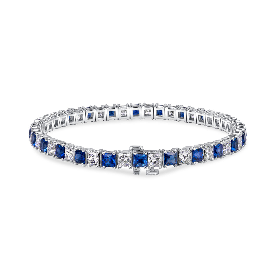 11.26 CT. Alternating Princess Cut Blue Sapphire and Diamond Tennis Bracelet in 14K White Gold