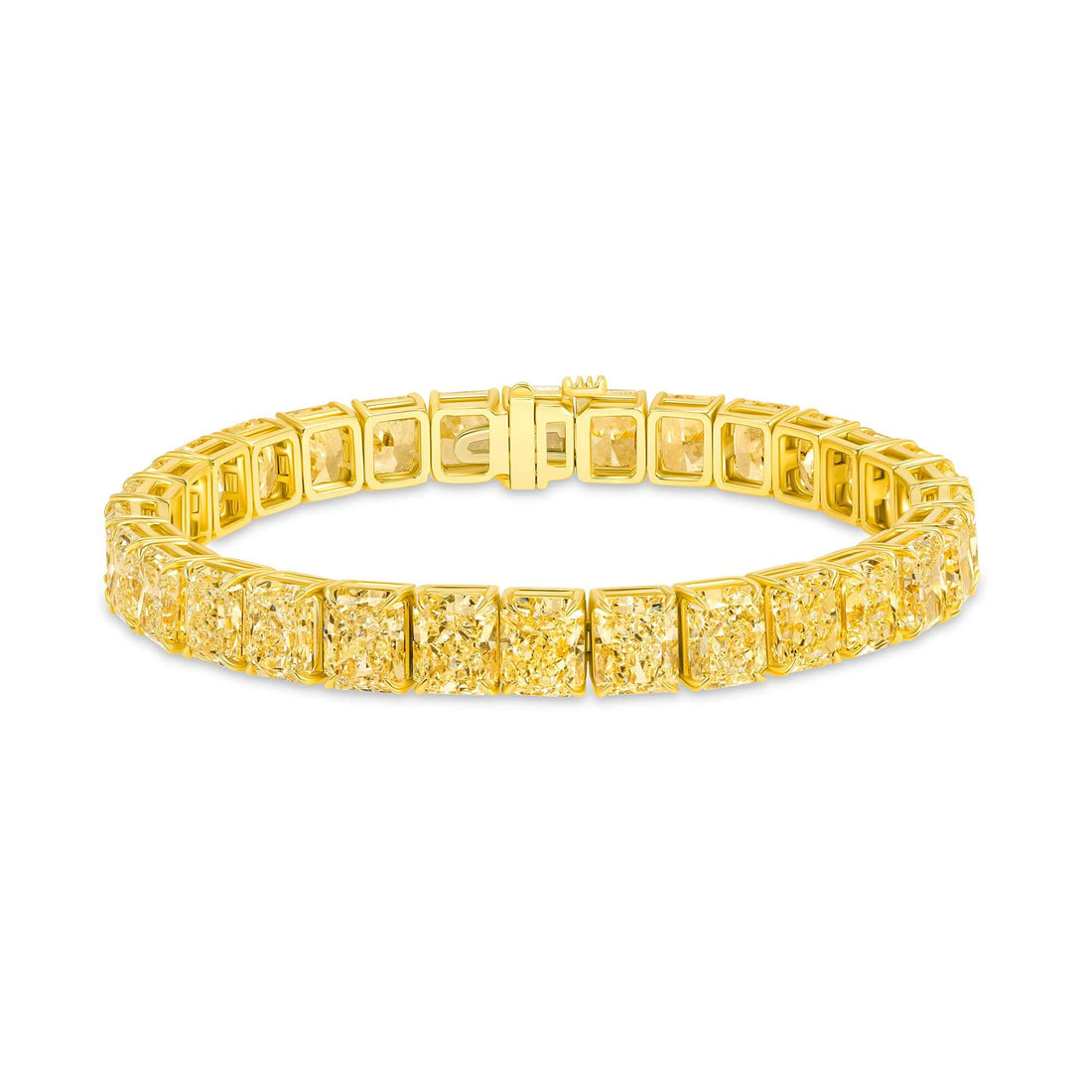 33.52 CT. Radiant Cut Fancy Yellow Diamond Tennis Bracelet in 18K Yellow Gold - Tennis Bracelet