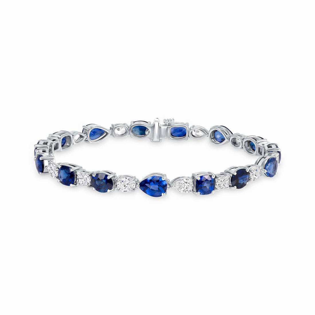 18.99 CT. Alternating Mixed Cut Sapphire & Diamond Tennis Bracelet in 14K White Gold - Tennis Bracelet