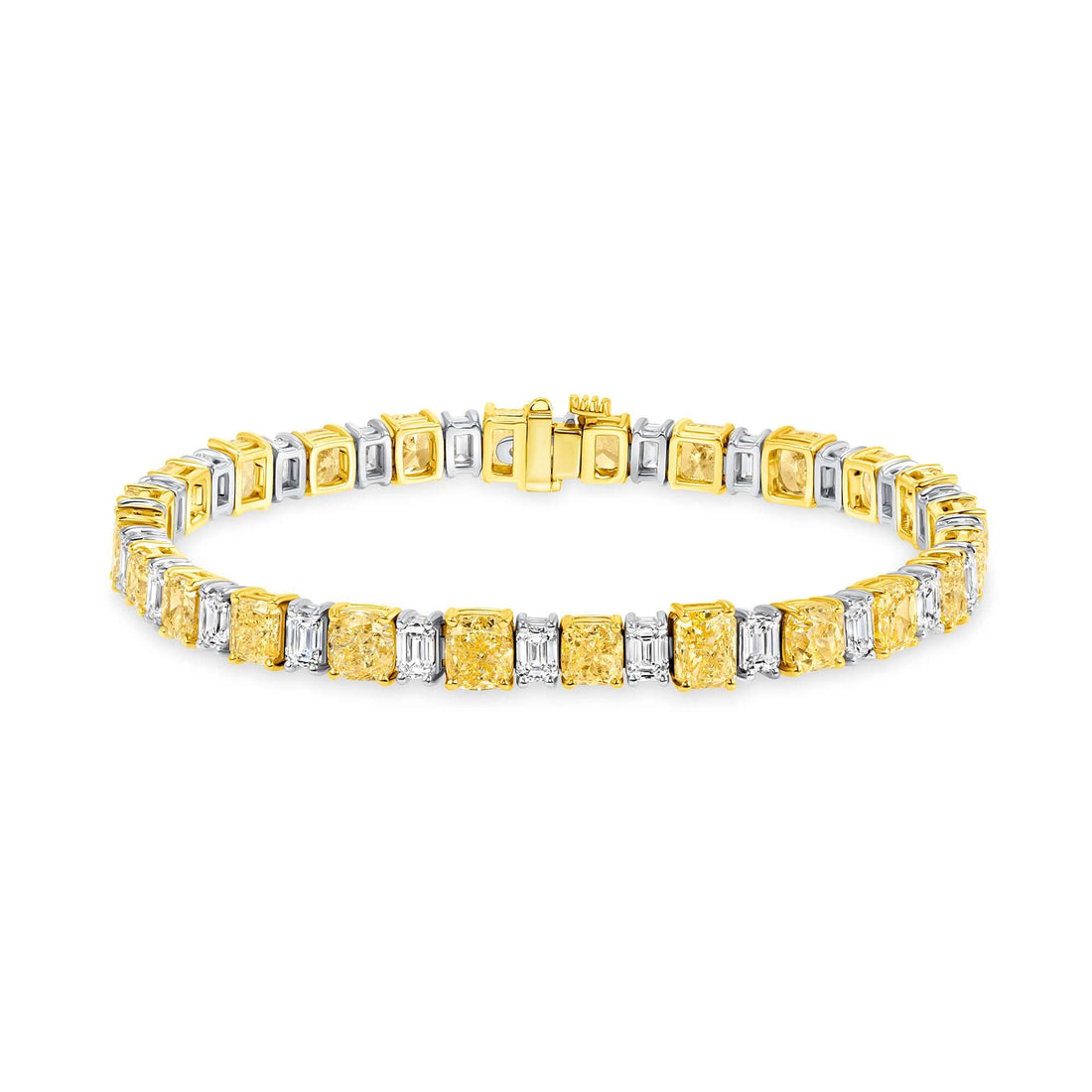 16.89 CT. Alternating Fancy Yellow & Emerald Cut Diamond Tennis Bracelet in 18K Two Tone Gold - Tennis Bracelet
