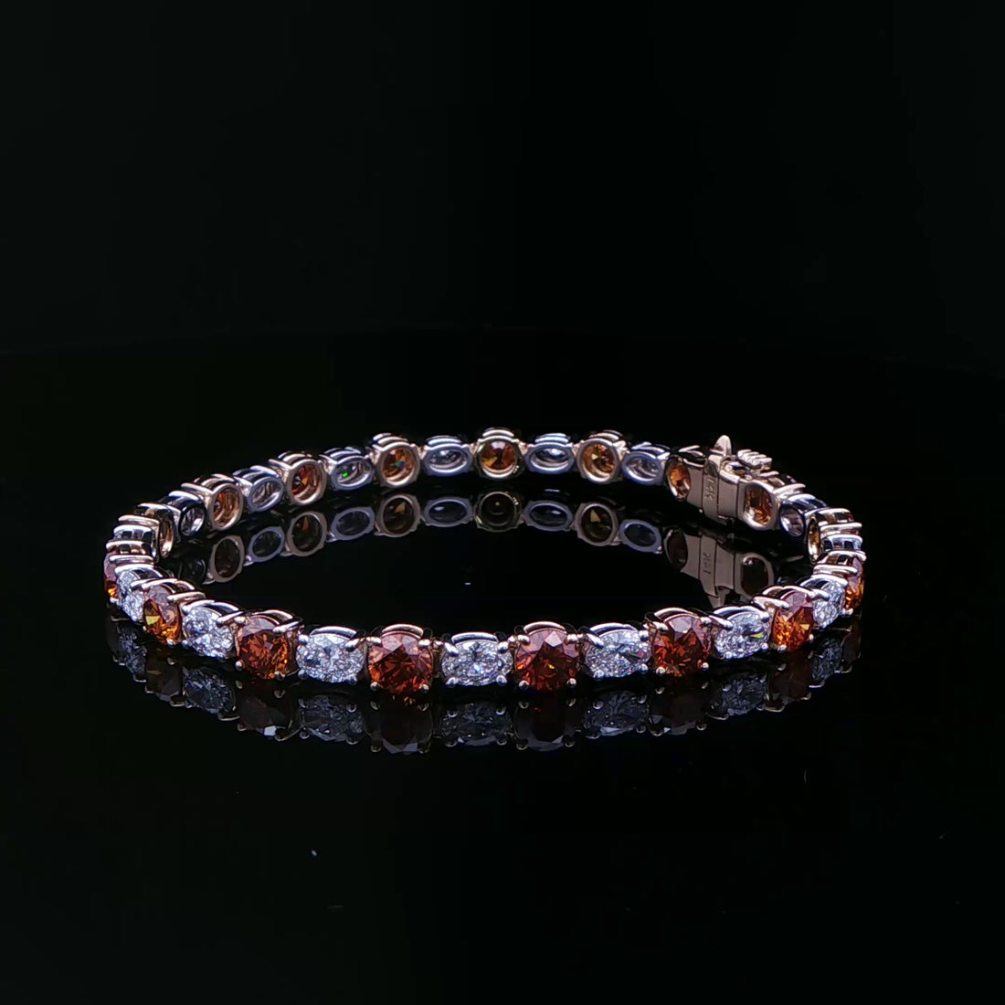 9.31CTW Fancy Color Round Brilliant and Oval Diamond Tennis Bracelet in 14K White and Yellow Gold