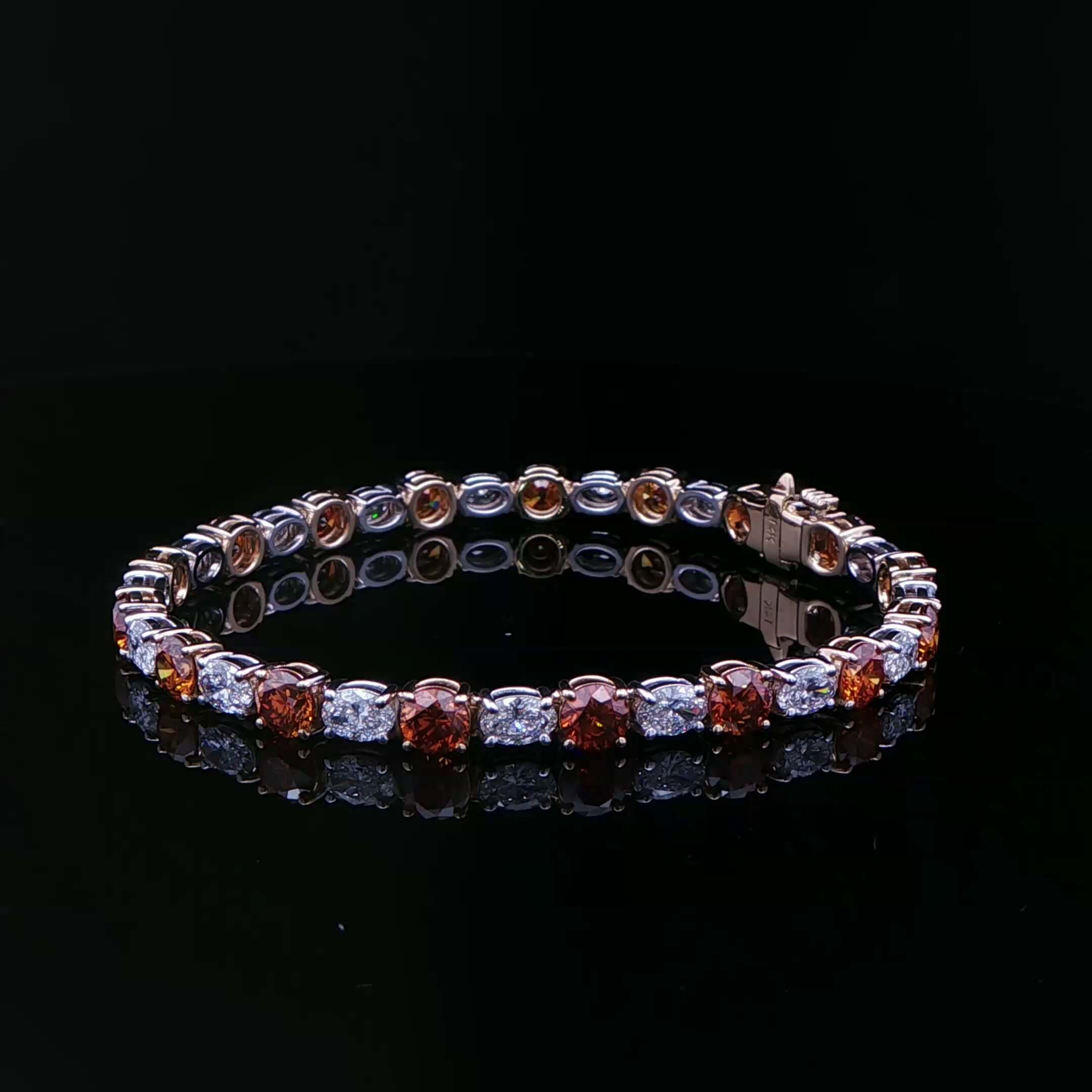 9.31CTW Fancy Color Round Brilliant and Oval Diamond Tennis Bracelet in 14K White and Yellow Gold - BRACELET
