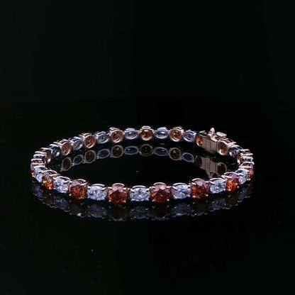 9.31CTW Fancy Color Round Brilliant and Oval Diamond Tennis Bracelet in 14K White and Yellow Gold - BRACELET